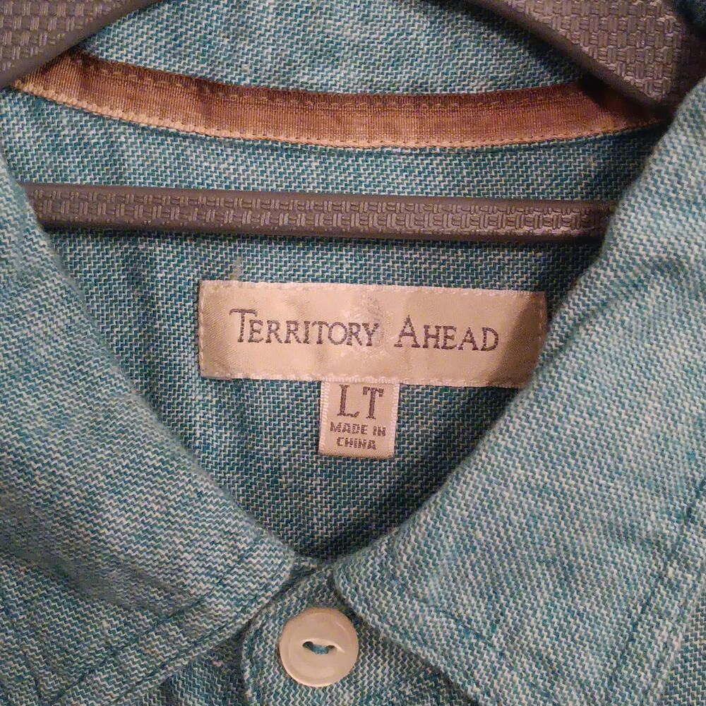 Territory Ahead Shirt Mens Large Linen Cotton Blend Blue Button Beach Summer - Picture 8 of 9